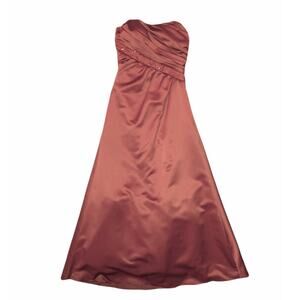 David's Bridal Boho Copper Bridesmaid Dress Rust Orange Satin Prom Strapless